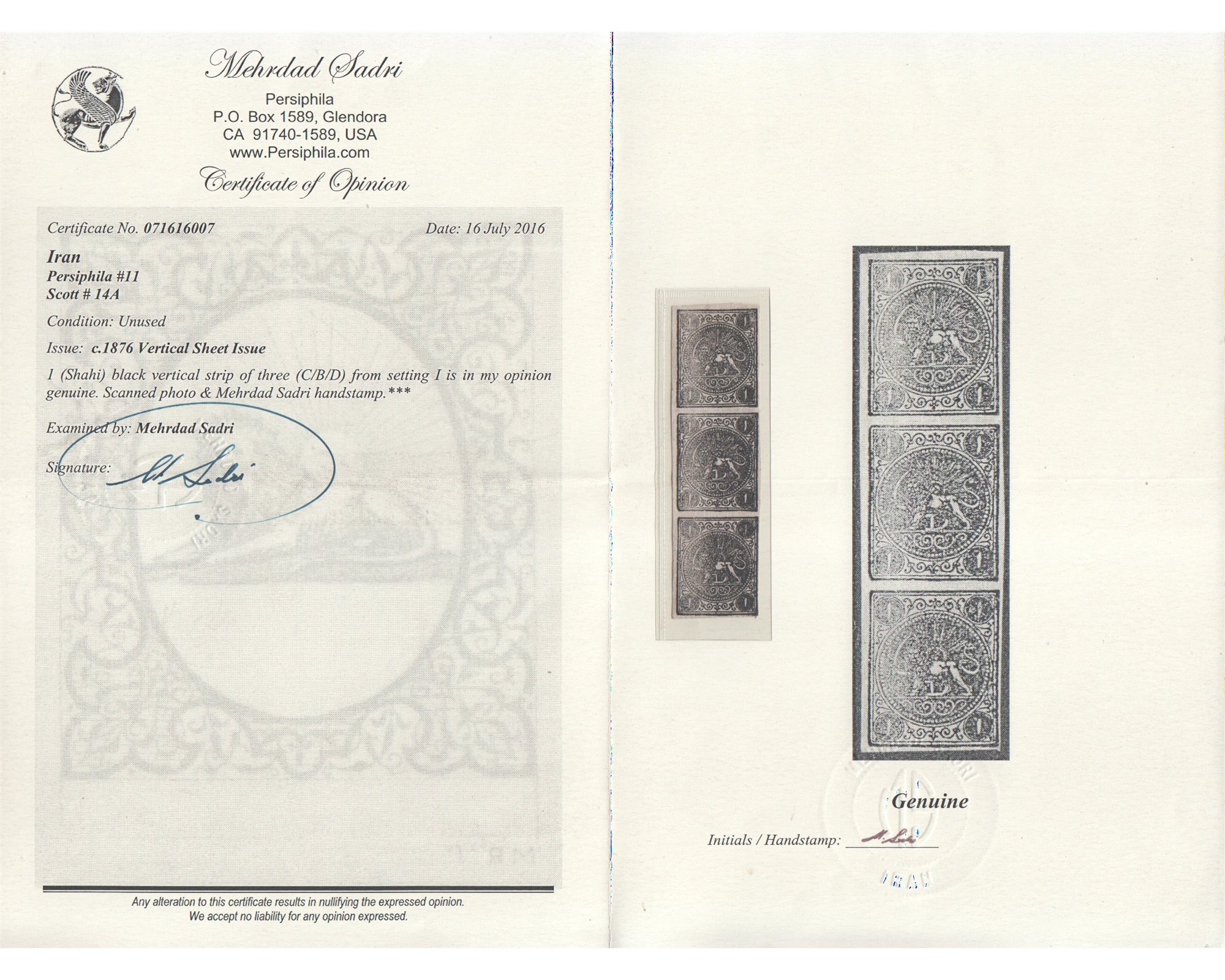 1 Chahi black vertical strip of 3 setting One CBD Certificate By Mr. Sadri - Image 3