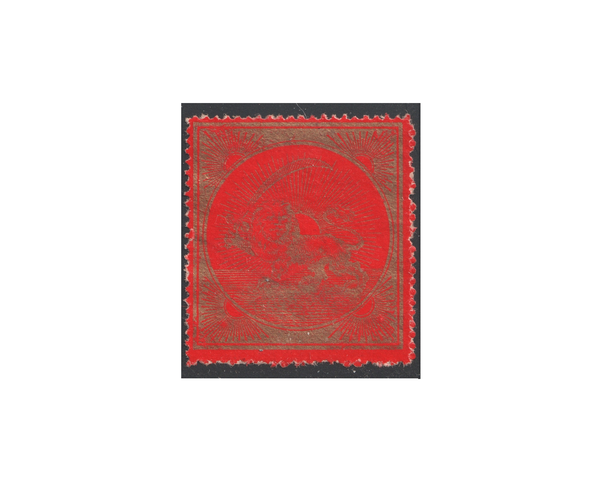 1865 Large format lion label Red and Gold Issue