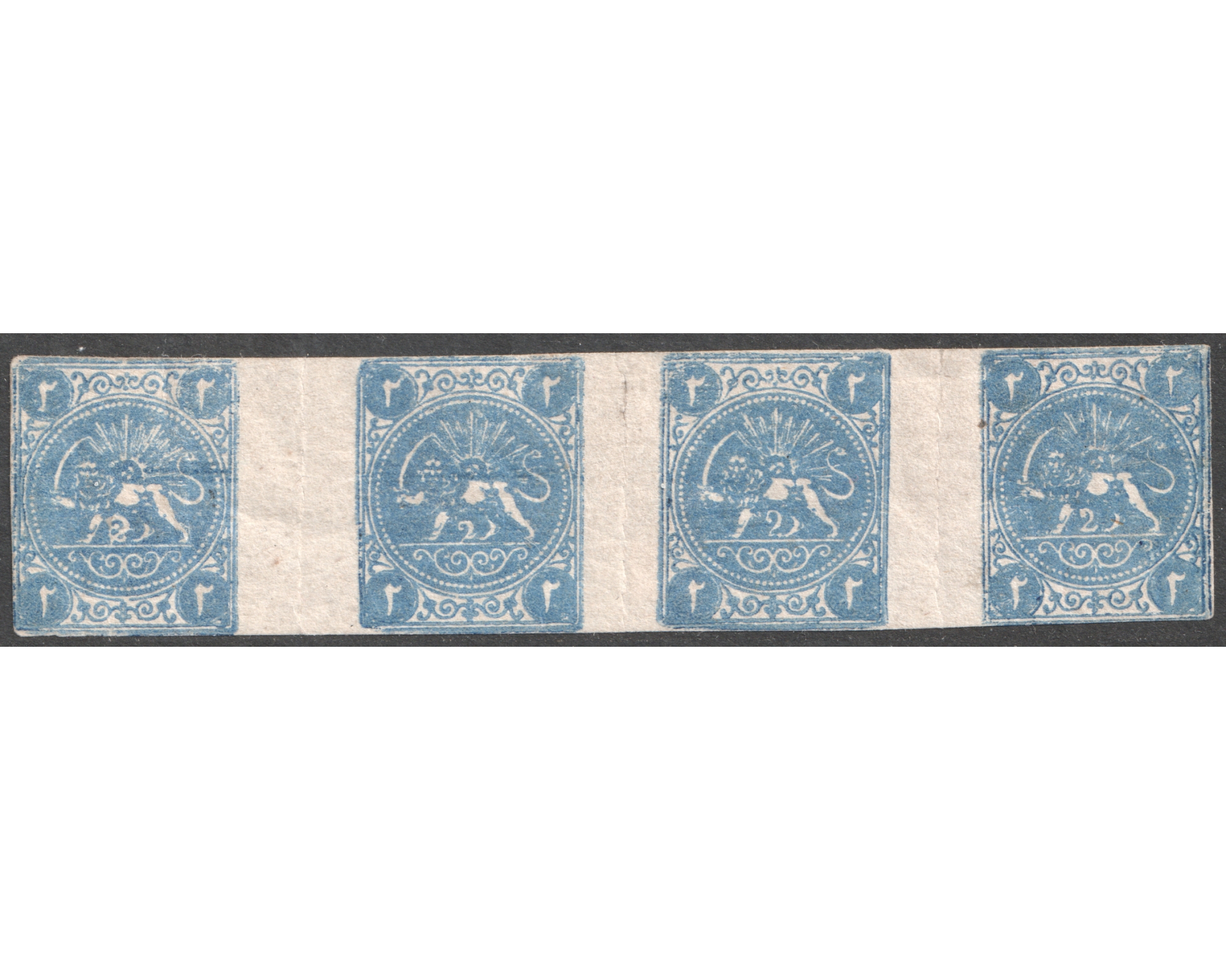 2 Chahi blue, setting ABCD strip of four, Certificate by IPSC