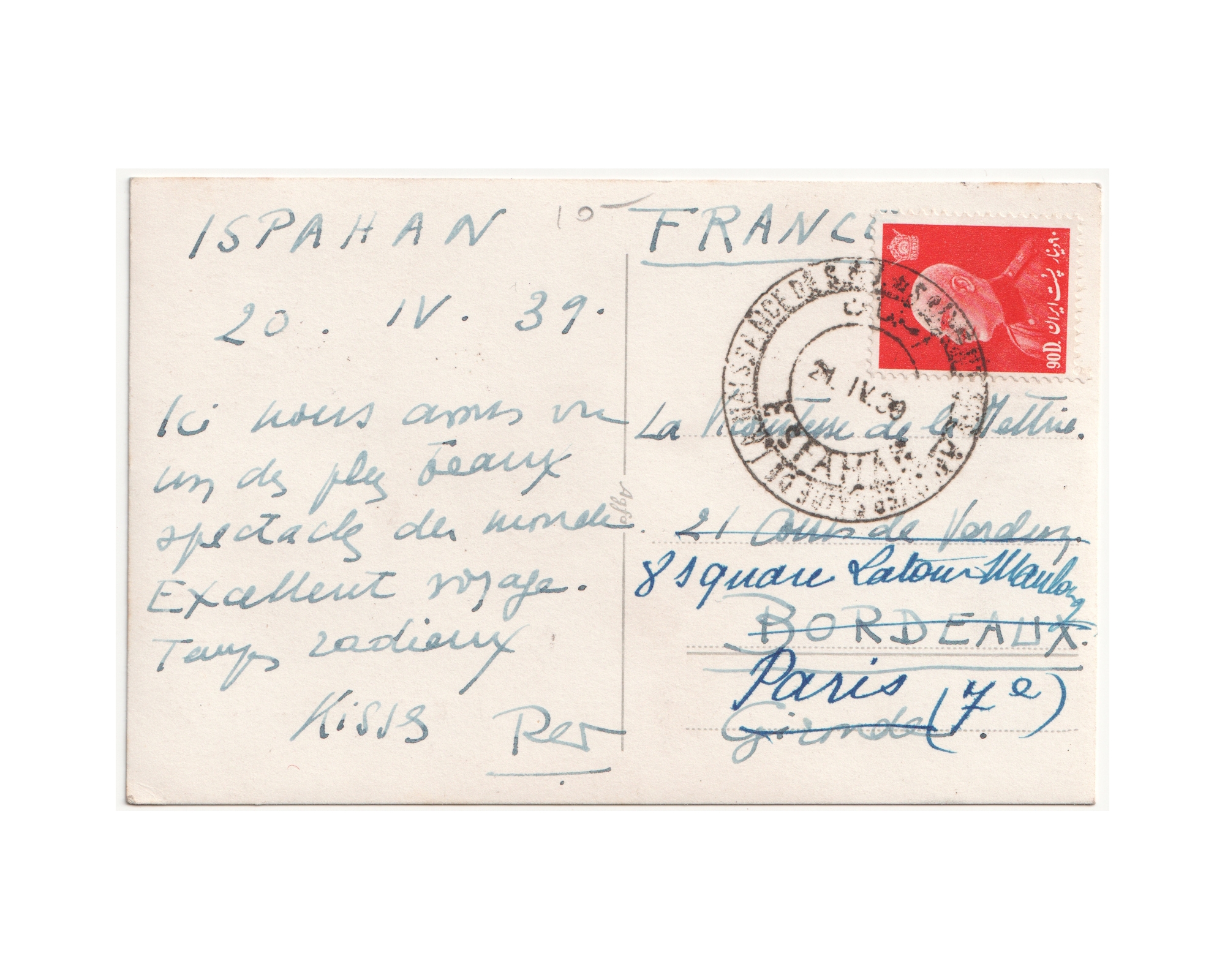 1940 Postcard from Isfahan to Paris - Image 2