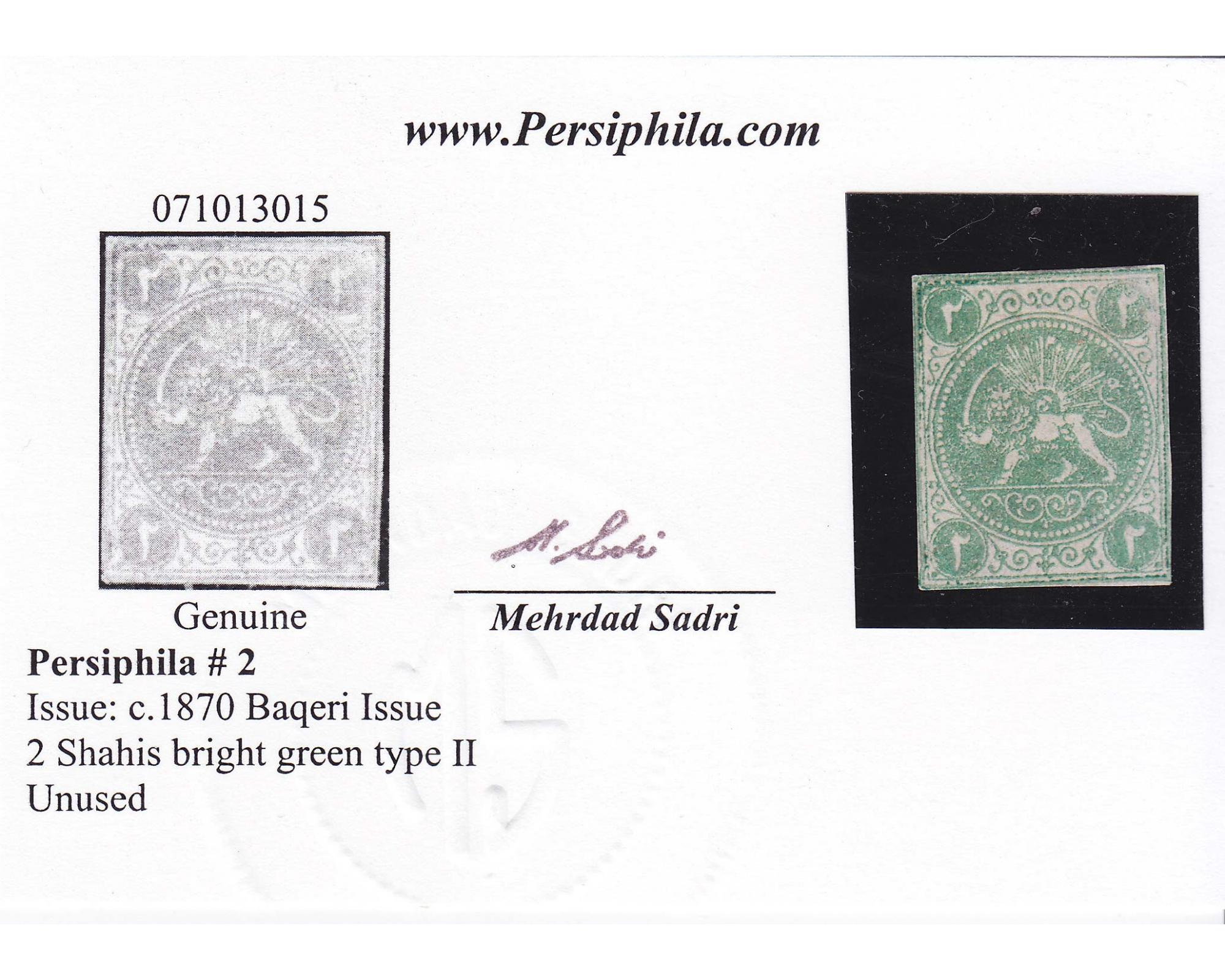 1870 2ch Bagheri Mini Certificate By Mr. Sadri - Image 3