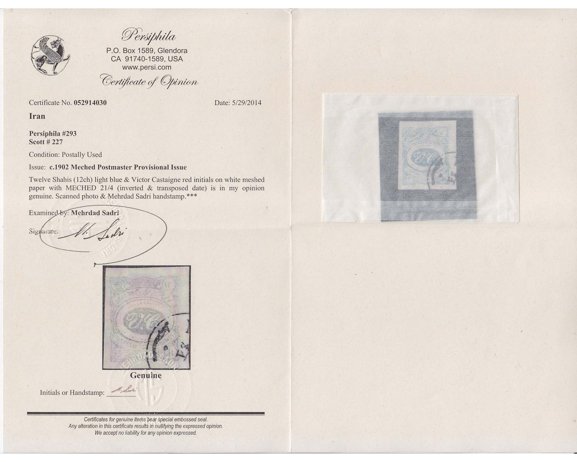 1902 12 Chahi Meshed Issue Certificate by Mr. Sadri - Image 3
