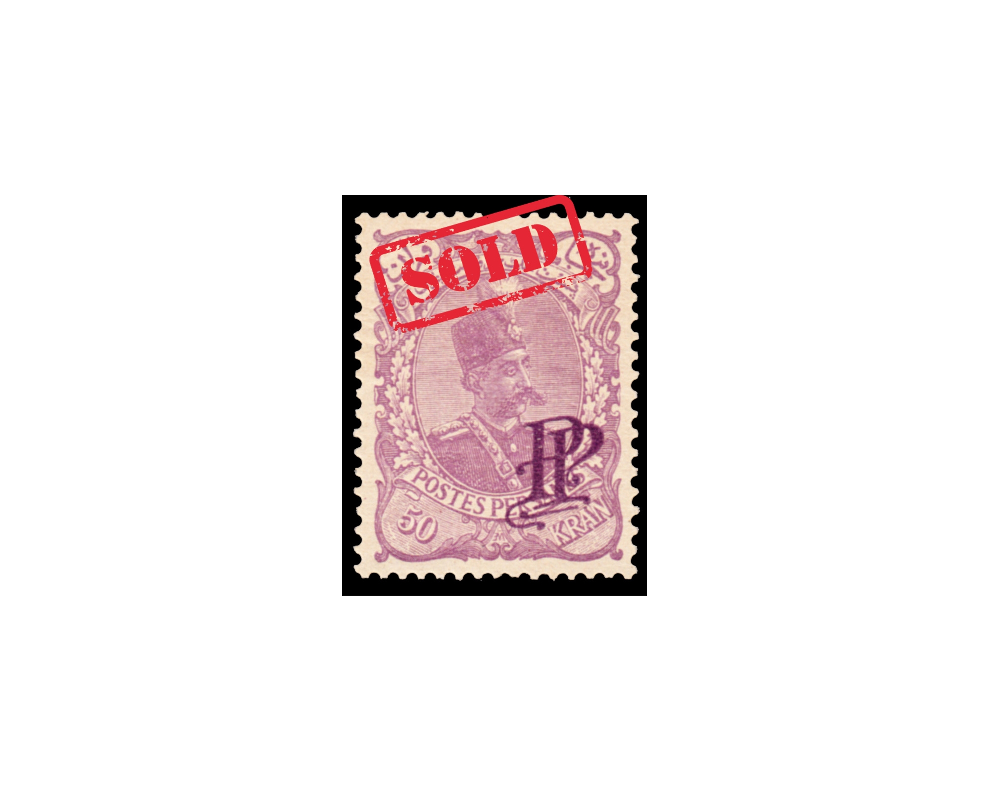 1902 Mozafar Edin Shah 50Kran with PP Overprint