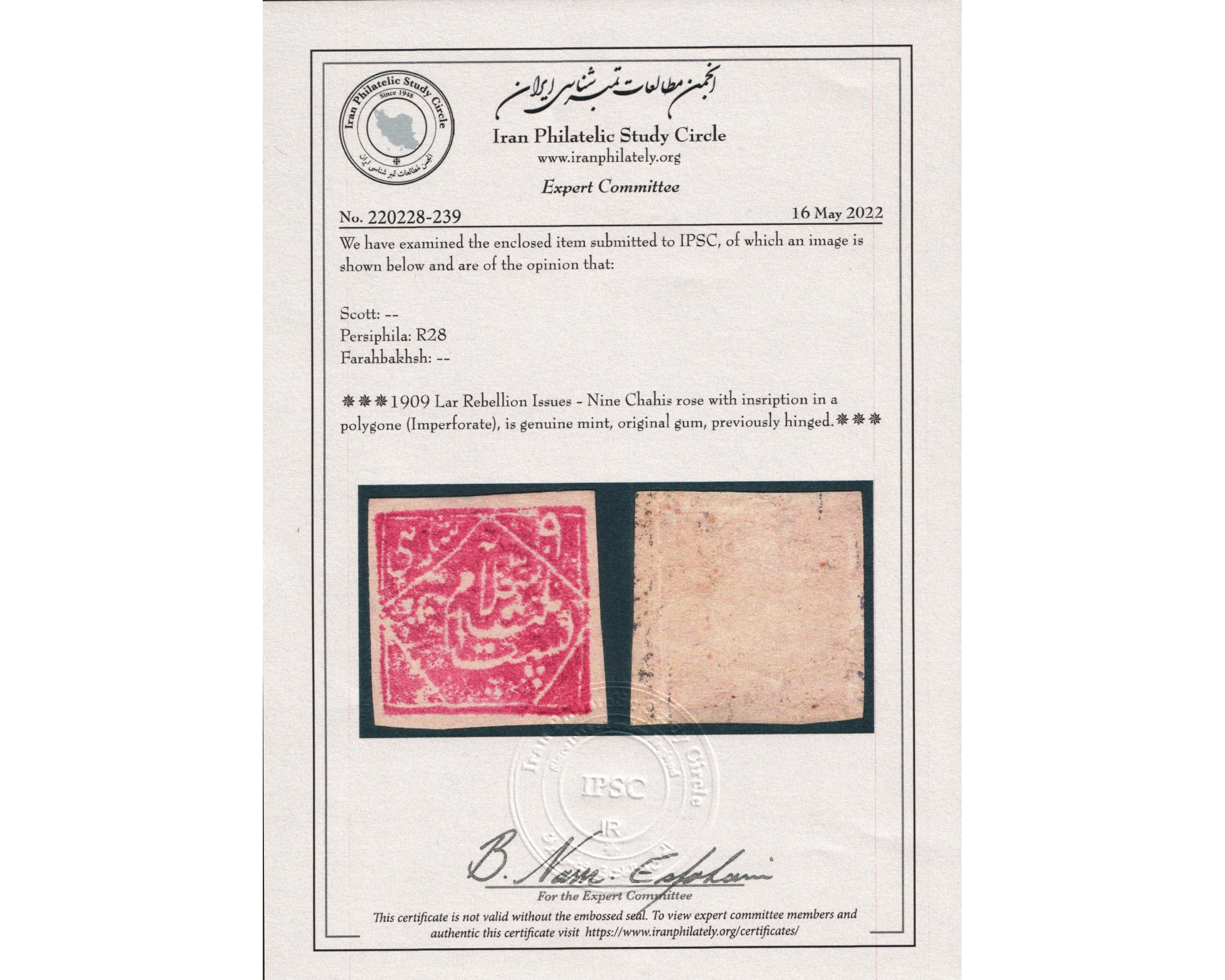 1909 Lar Rebellion Issues - 9 Chahis Rose UNIQUE - Image 3