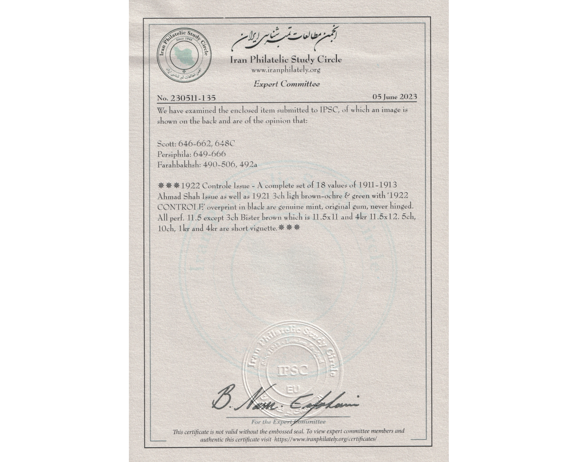1922 Controle Issue Certificate by IPSC - Image 3