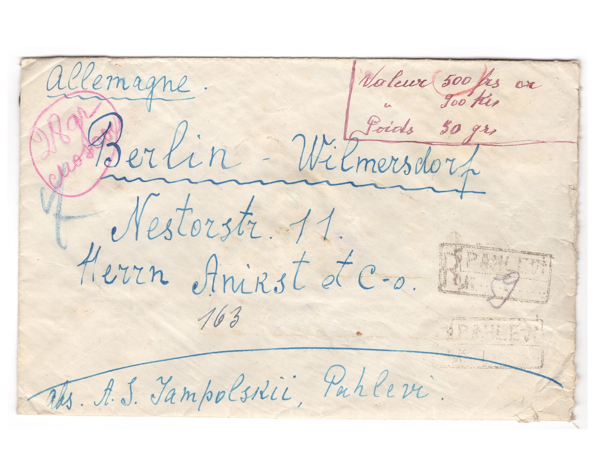 1928 Insured Registered Mail From Bender Pahlavi to Germany - Image 2