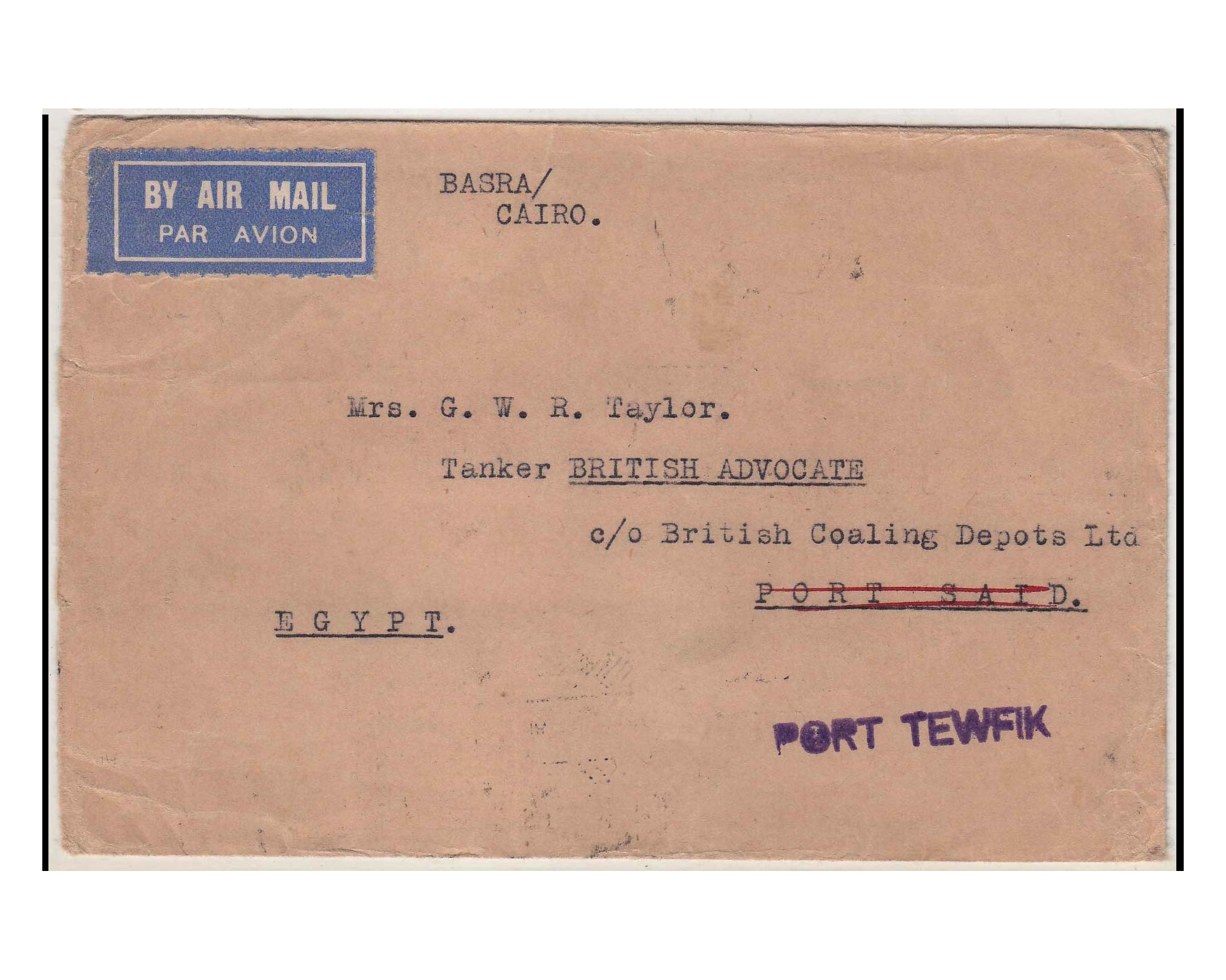 1929 Airmail Cover from Abadan to Cairo - Image 2