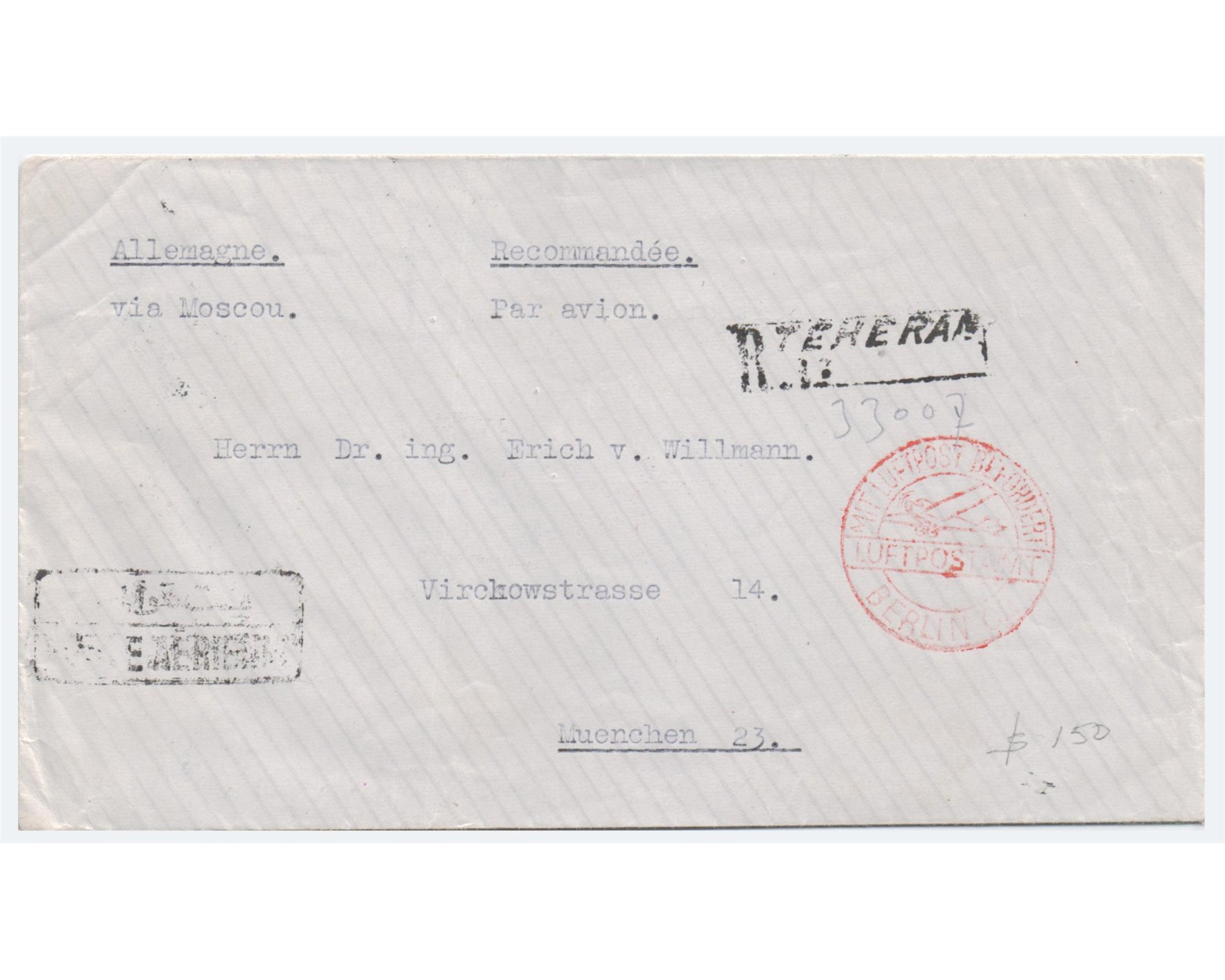 1929 Registered Airmail from Rezaeieh to Germany By Luft Post - Image 2