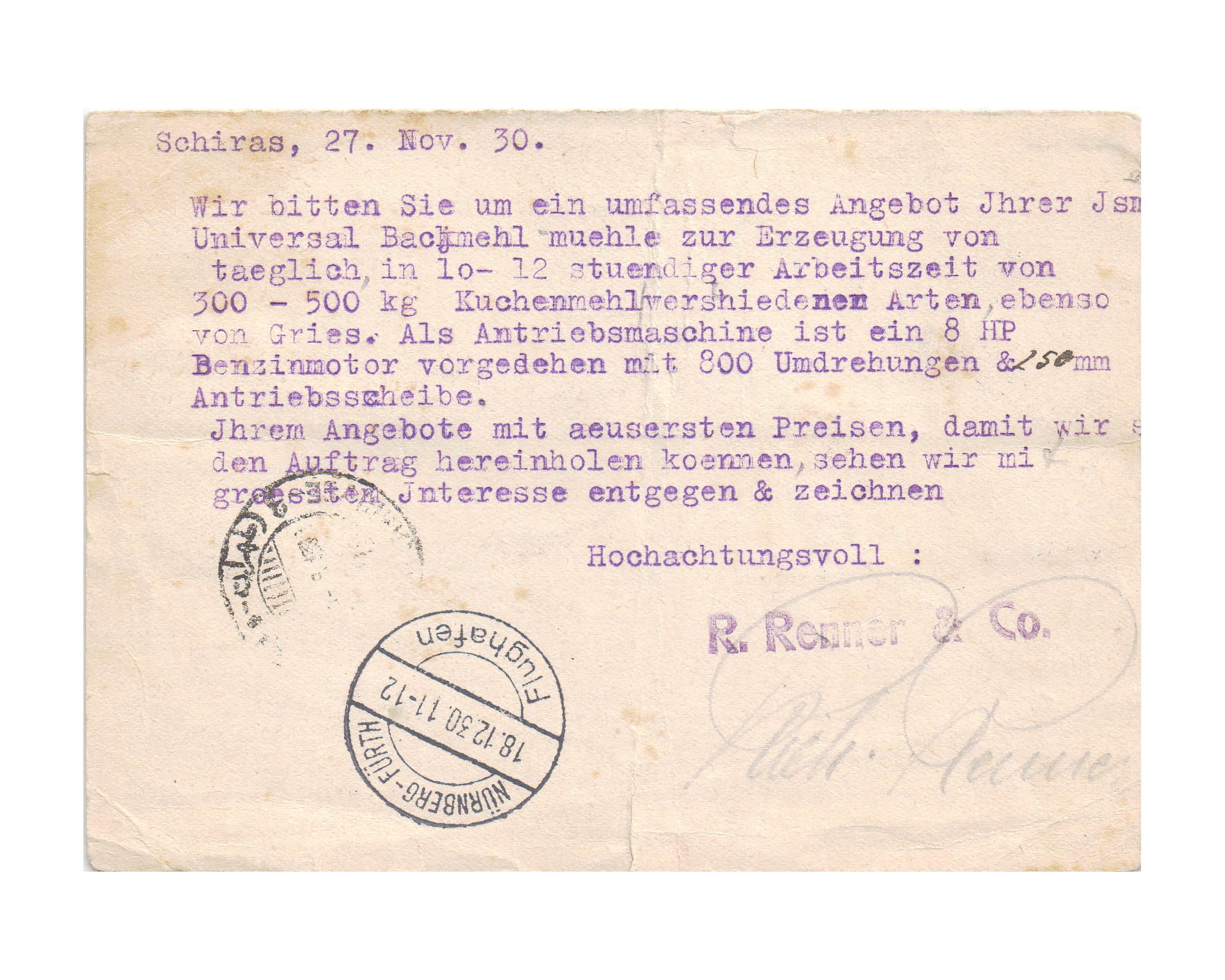 1930 Airmail Postcard from Shiraz to Germany - Image 2