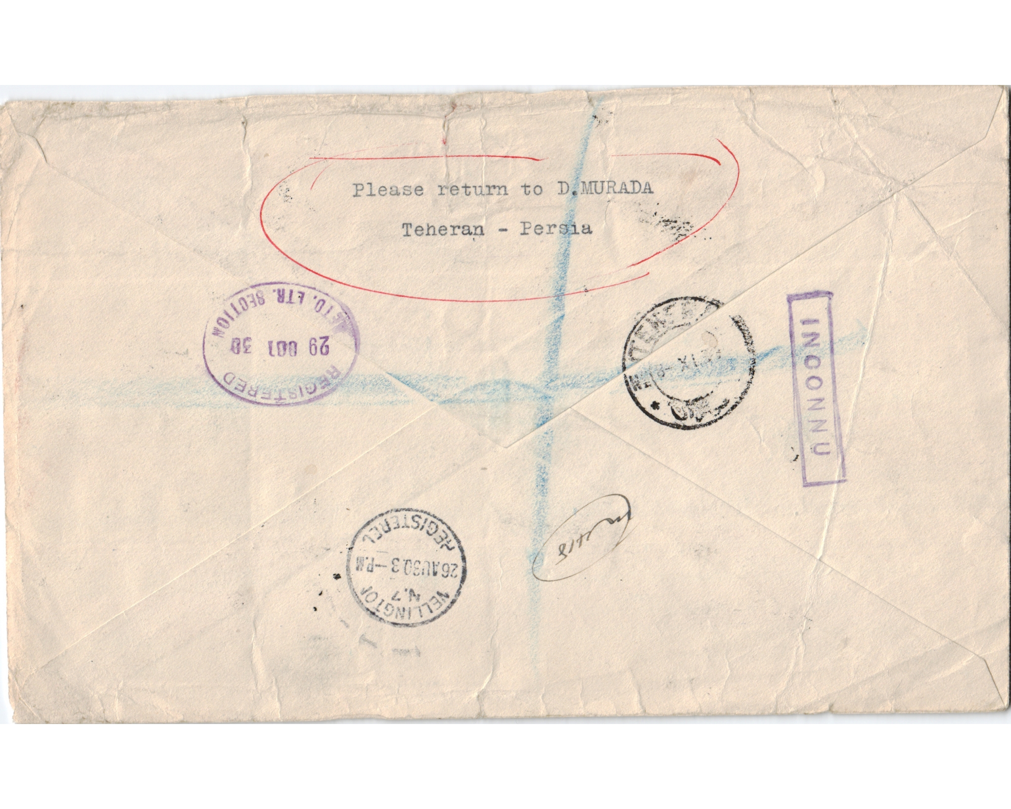 1930 Registered Airmail from Tehran to Newsland - Image 2
