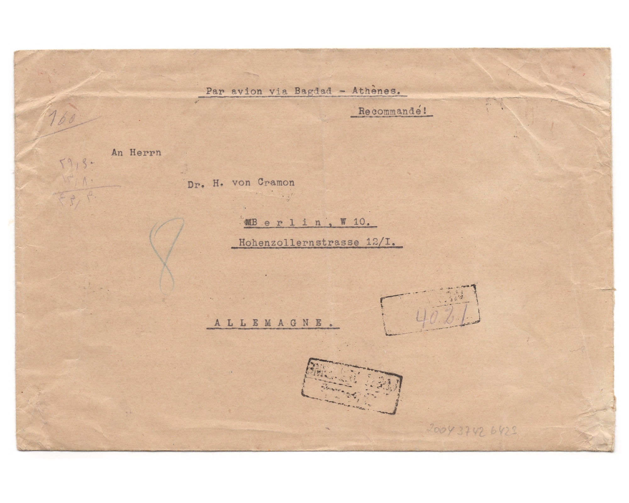 1932 Registered Airmail from Tehran to Germany - Image 2