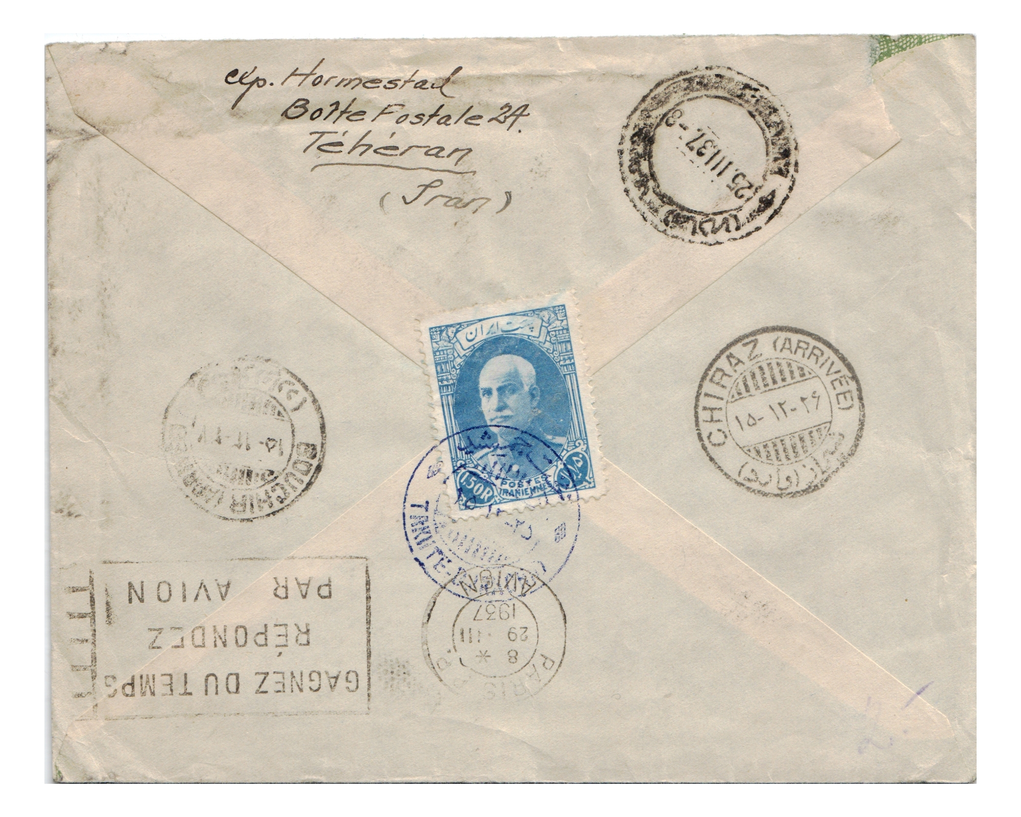 1937 Airmail from to Stockholm with Takhte Djamshid PM - Image 2