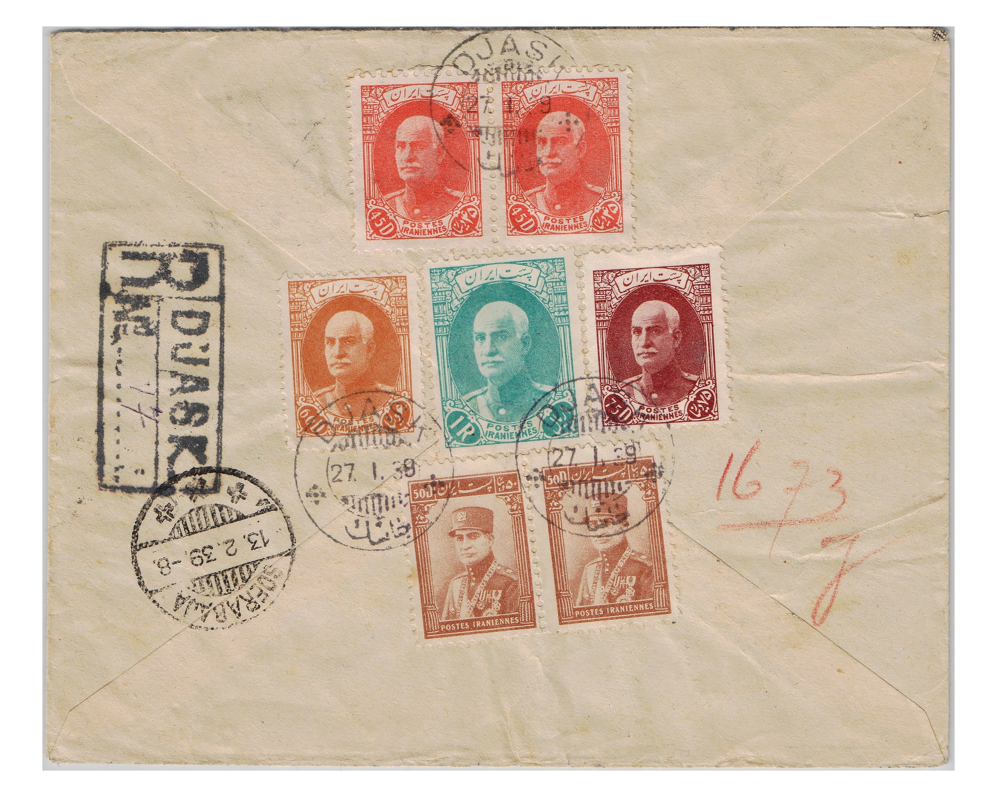 1938 Registered Airmail from Djask to Kerachi - Image 2