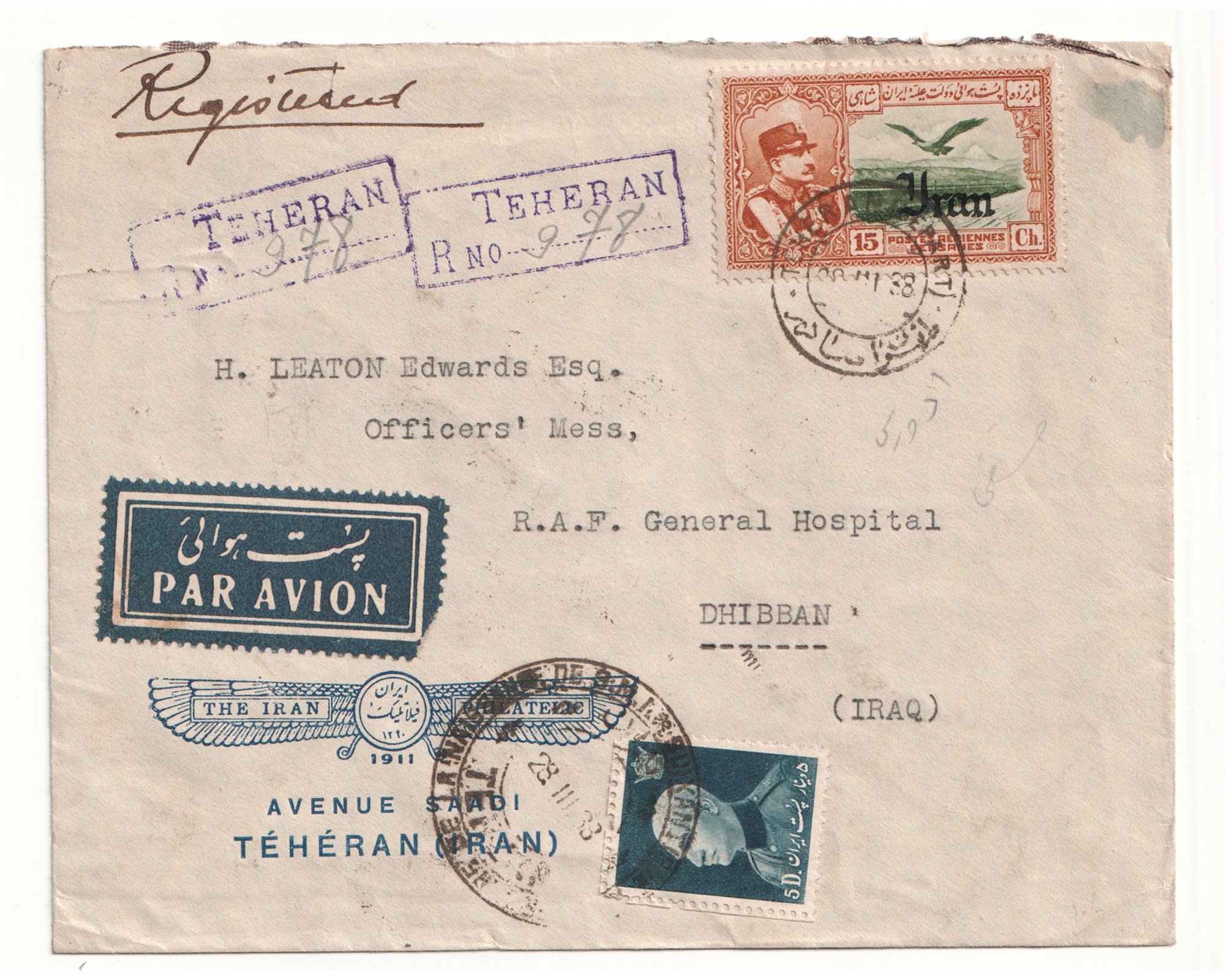 1938 Registered Airmail from Tehran to Iraq - Image 3