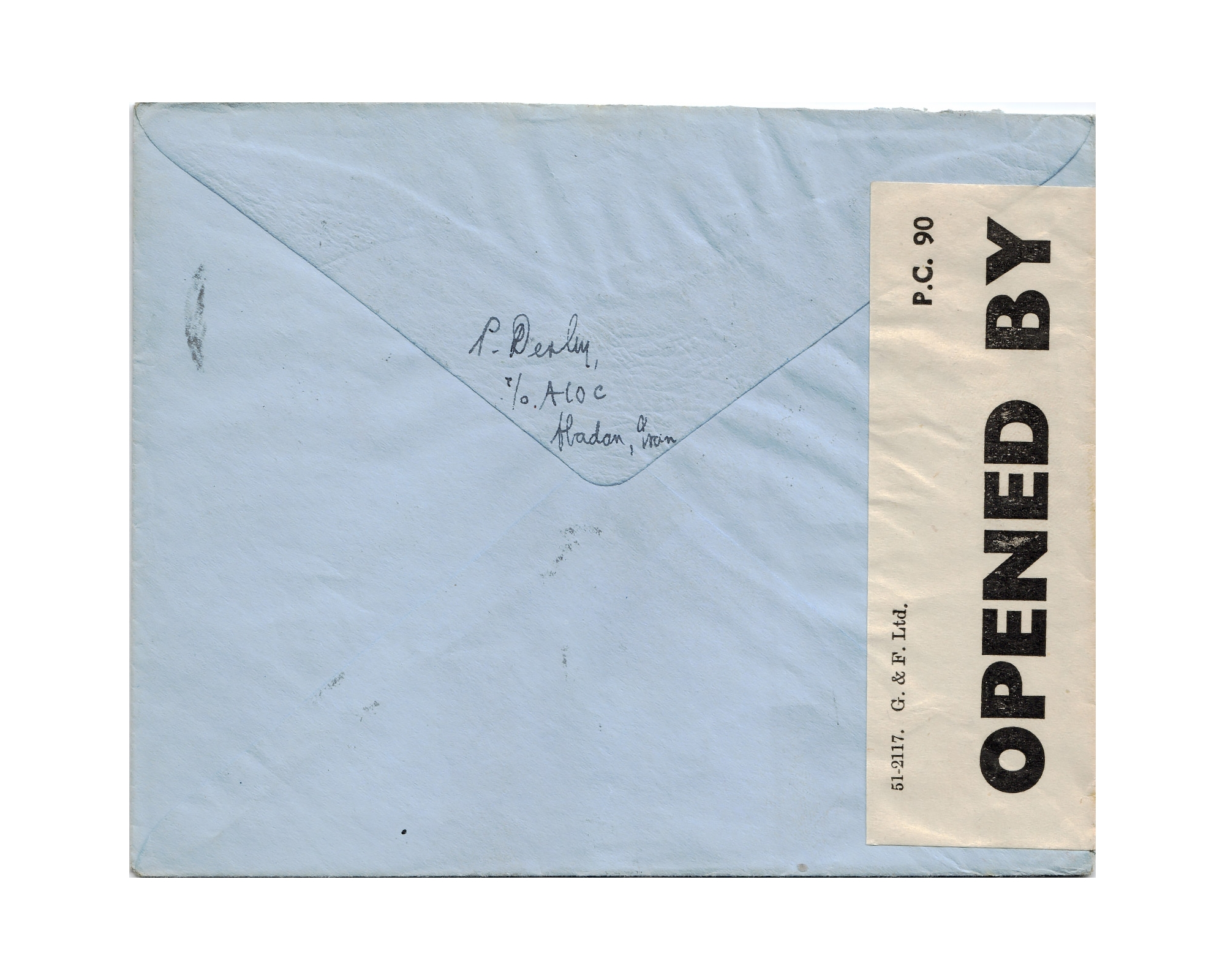 1940 Censored Mail from Abadan to England - Image 2
